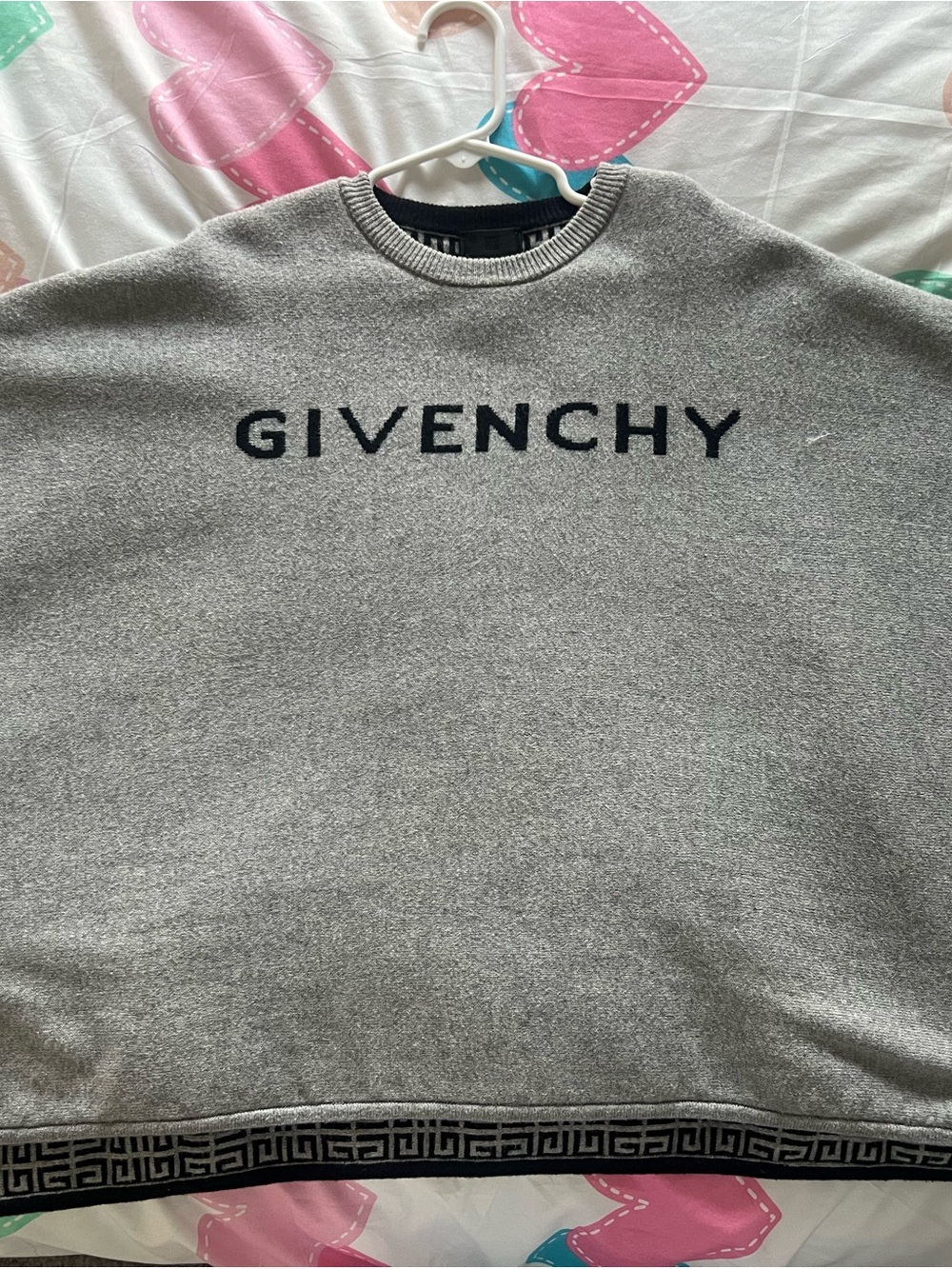 Givenchy Kids Crewneck Sweater Poncho in Light Gray
